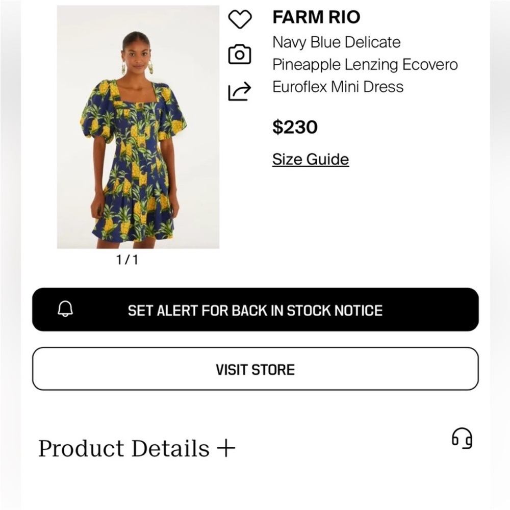 Farm Rio: DELICATE PINEAPPLE NAVY BLUE MINI
DRESS DT - Picture 8 of 8